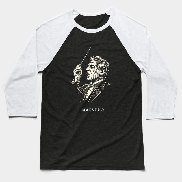 Maestro Movie - Vintage Line Art Baseball T-Shirt by Retro Travel Design